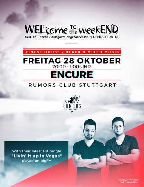 Party Flyer: WELcome to the weekEND - ENCURE meets WTTW (ab 16) am 28.10.2016 in Stuttgart